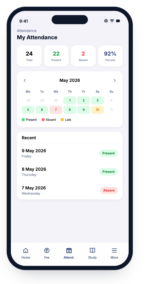 Student app — attendance screen